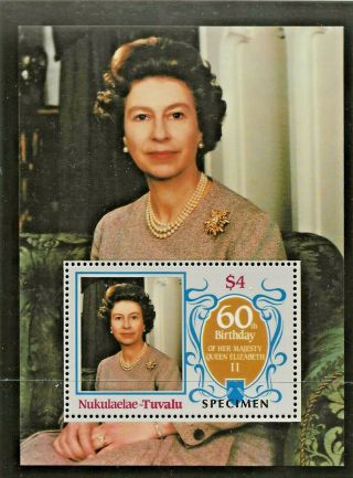 Nukulaelae - Tuvalu 1986 60th Birthday Queen Elizabeth,  Specimen Overprint S/sheet