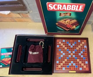 Scrabble Deluxe Board Game - Mattel 2005 - 100 Complete Vgc - Wooden Tiles