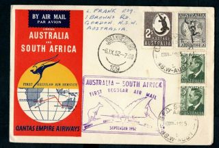 Australia - 1952 First Flight Qantas Airmail Cover To South Africa