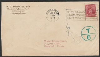 1948 A Postage Due Cover From Canada To Shanghai