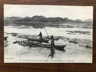 China Old Postcard The Cormoran Fishing On The Ningpo Lake