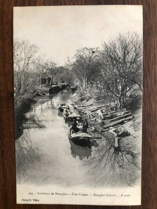 China Old Postcard A Creek Shanghai Suburbs To France 1905