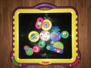 1997 Tomy Gearation Mechanical Magnetic Gear Board 10 Gears Purple & Yellow