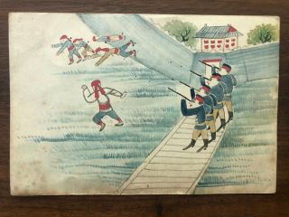 China Old Postcard Hand Painted Chinese Troop Soldiers Peking 1901