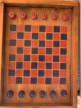 Vintage All Handmade Wooden Chess / Checker Board - Walnut,  Maple Wood Pegs Rare