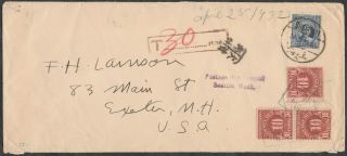 1932 A Postage Due Cover From Shanghai To Usa