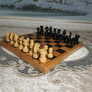 Very Rare Vintage Wooden Soviet Chess Of The,  Wooden Chess With A Board,  Russian