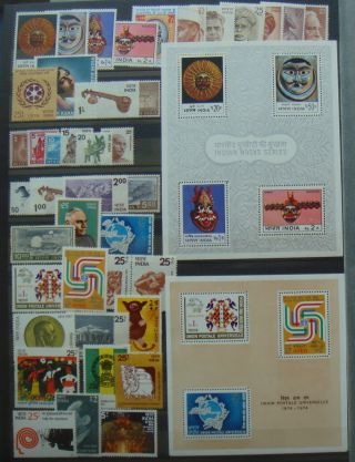 India 1974 Fresh Mnh Mints Sg707 - 20,  722 - 754 All Commemoratives Incl.  S.  Sheets