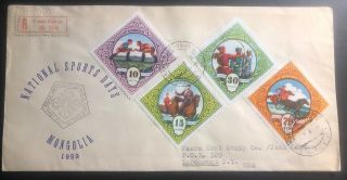 1959 Mongolia First Day Cover Fdc National Sports Days To Larchmont Ny Usa