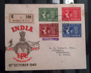 India Fdc 1949 Upu Cover - Kodaikanal - Registered Mail To Jal Cooper