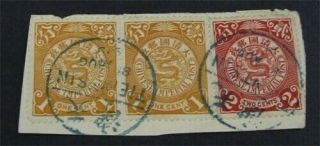 Nystamps China Dragon Stamp 天津 Cancel Rare On Piece L16y3280