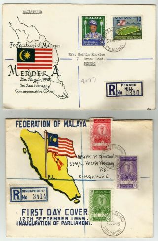 Malaysia 3 Fdcs 1958 - 65,  Sent From 