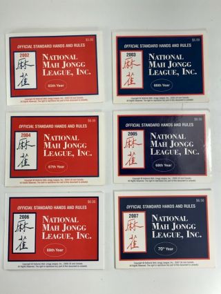 Set Of 6 National Mah Jongg League Card/rule 2002 2003 2004 2005 2006 2007