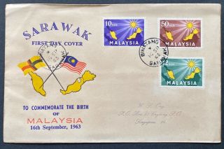 Malaysia 1963 Inauguration Private Fdc Printed For Postmarked In Sarawak