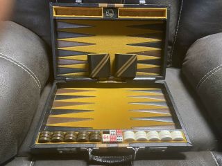 Aries International Vintage Backgammon Game - Black And Brown Leather Exterior