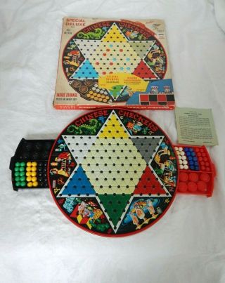 Vtg 1965 Pixie Toy Steven Mfg Special Deluxe Metal Chinese Checkers Board W/box