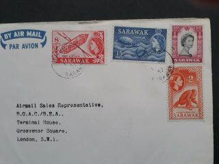 RARE 1957 Sarawak BOAC Malayan Airways Pictorial FDC ties 4 stamps Kuching 2