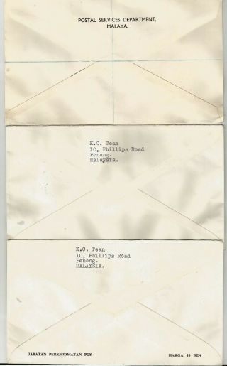 Malaya Malaysia 3 FDCs 1958 - 68 sent from ' E&O.  Hotel Penang’ Registered to Penan 2
