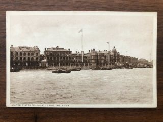China Old Postcard United State Consulate From The River Shanghai