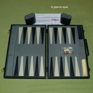 Großes Backgammon Komplett Top Eleganter Kunstleder - Koffer 37,  5 Cm Schwarz - Grau