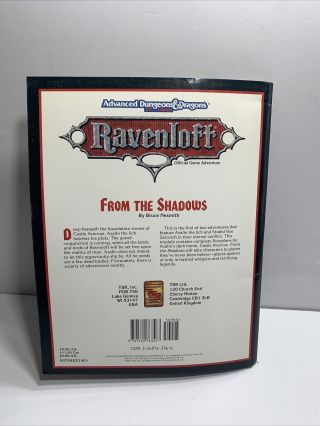 TSR RQ3 RAVENLOFT FROM THE SHADOWS 9375 Advanced Dungeons & Dragons With Map 2
