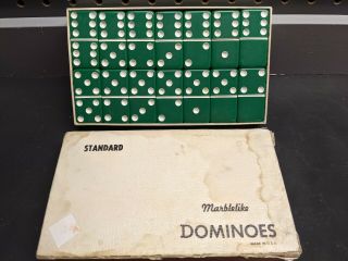 Vintage Puremco Dominoes Green Catalin Standard No.  616 Complete Set 28 W/box