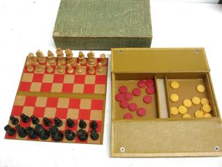 Vintage Arthur Popper Chess Checkers Travel Suitcase Game Bakelite Cork Wood