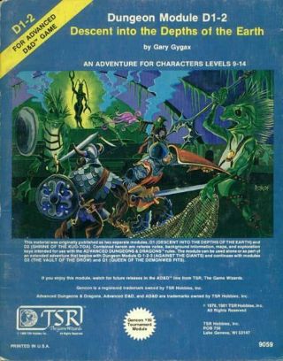 Tsr Ad&d 1st Edition Descent Into The Depths Of The Earth (d1 - 2 Ed,  1st) Vg