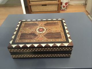 Vintage Marquetry Style Travel Chess Set.
