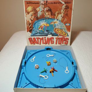 Vintage 1969 Battling Tops Board Game By Ideal 6 Spinners 4 Pulls