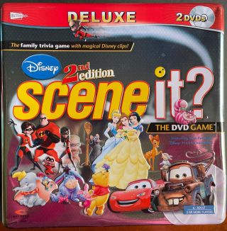 Disney Deluxe Scene It? 2nd Edition Dvd Game Tin 2007 Two Dvds W/pixar Character