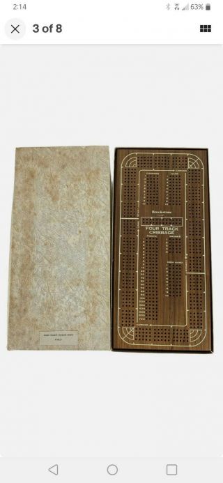 Vintage Brookstone Four Track Cribbage Board Solid Walnut 11995