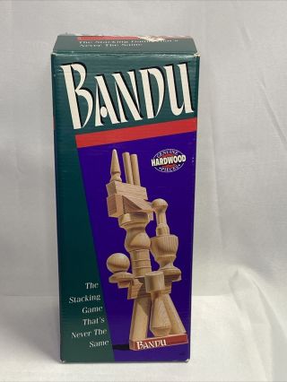 Vintage 1991 Milton Bradley Bandu Wooden Tower Stacking Game Usa Complete