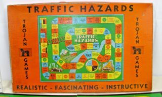 Traffic Hazards Automotive Board Game 1930s By Trojan Game Boxed Complete