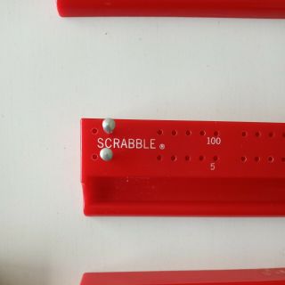 Set of 4 Vintage Scrabble Deluxe Red Tile Letter Holders Racks,  10 Scoring Pegs 3