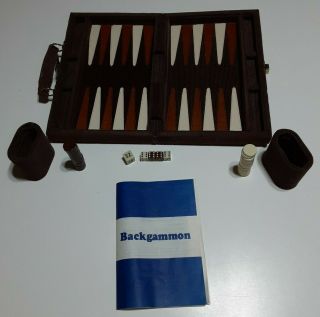Vintage Travel Backgammon Set Brown Corduroy Folding Case Small
