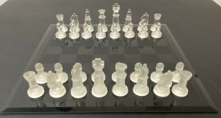Pavilion Limited Glass/frosted Glass Chess Set With Smoked Glass Chess Board
