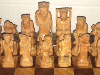 Antique Wooden Chinese Chess Set,  Hand Craved