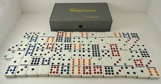 Vintage Double Nine Dominoes By Cardinal In Vinyl Case - Colors - 43 Dominoes