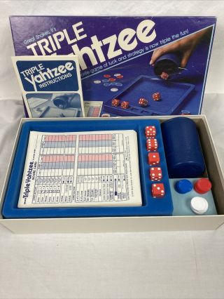 Vintage 1982 Triple Yahtzee Dice Game Family Game Night Dice Instructions Box
