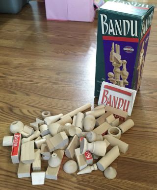 Bandu Wooden Block Stacking Game 1991 Milton Bradley Vintage 100 Complete Beans