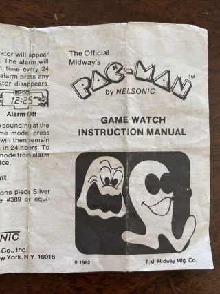 Rare 1982 Nelsonic Midway Pac Man Watch Instructions Only Only Instructions