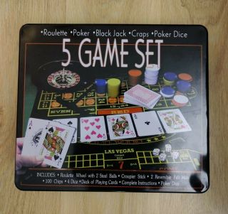 5 In 1 Casino Games Set Roulette,  Poker,  Black Jack,  Craps,  Chips,  Mats,  Cards