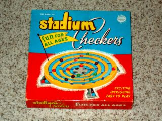 Vintage Stadium Checkers Board Game - Schaper Manufacturing 1952 Complete