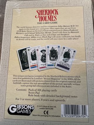 Sherlock Holmes The Card Game by Gibsons Games 1991 Complete 2
