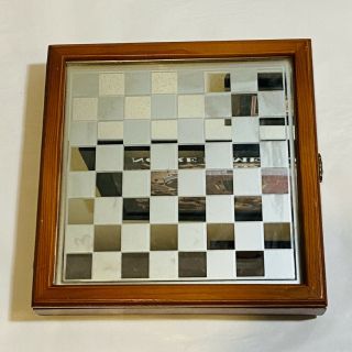 Vintage Glass Chess Set With Mirror Board And Box