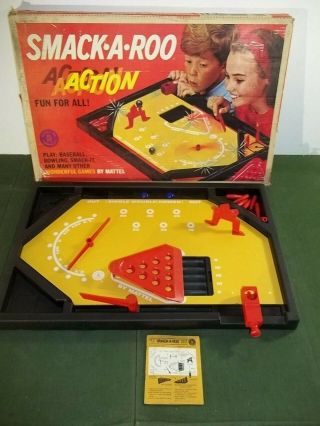 1964 Mattel Smack - A - Roo Action Baseball Bowling Game Complete W Directions