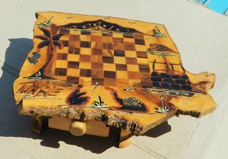 Hand Made Wooden Chess Board With Two Drawers.  Tunisia / Tunisie.  Games.