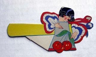 1930s Bridge Tally Place Card Patriotic Girl W Cherries