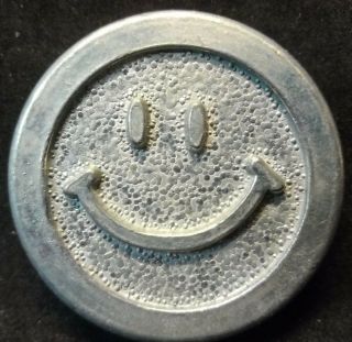 Happy Smiley Face Pogs 1/4 " Thick Silver Metal Slammer Team Kwik